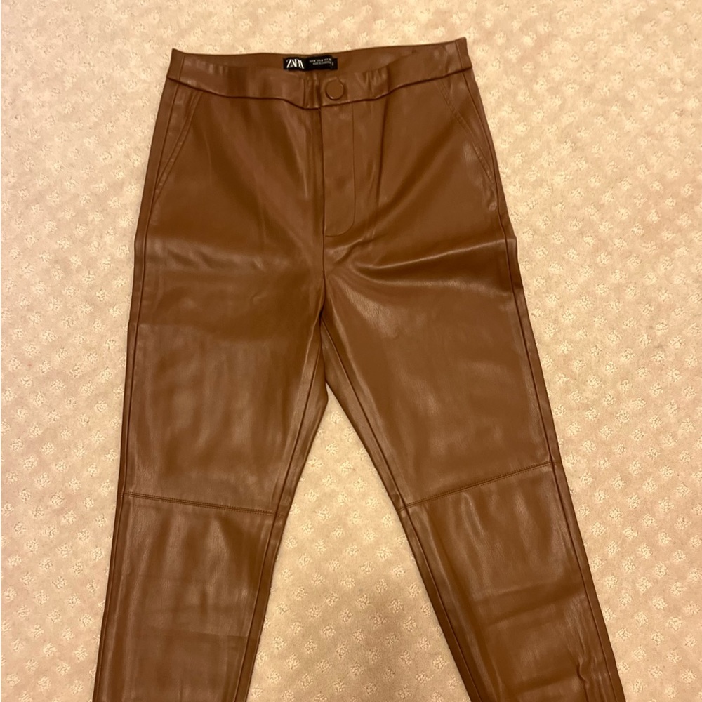 ZARA Faux Leather Pants with side ankle zipper